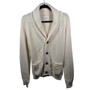 Micah Cohen Sweater Mens M Ivory Wool Knit Cardigan Long Sleeve V Neck Pockets